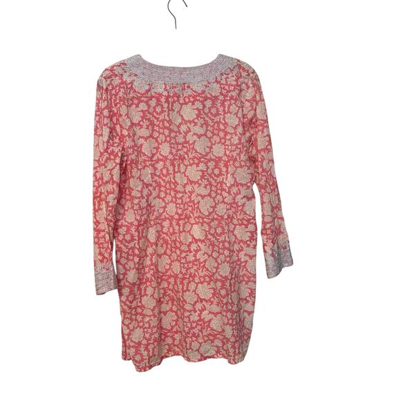 Roberta Roller Rabbit 100% Cotton Pink Print Embroidered Tunic Blouse Size Large - Picture 3 of 5